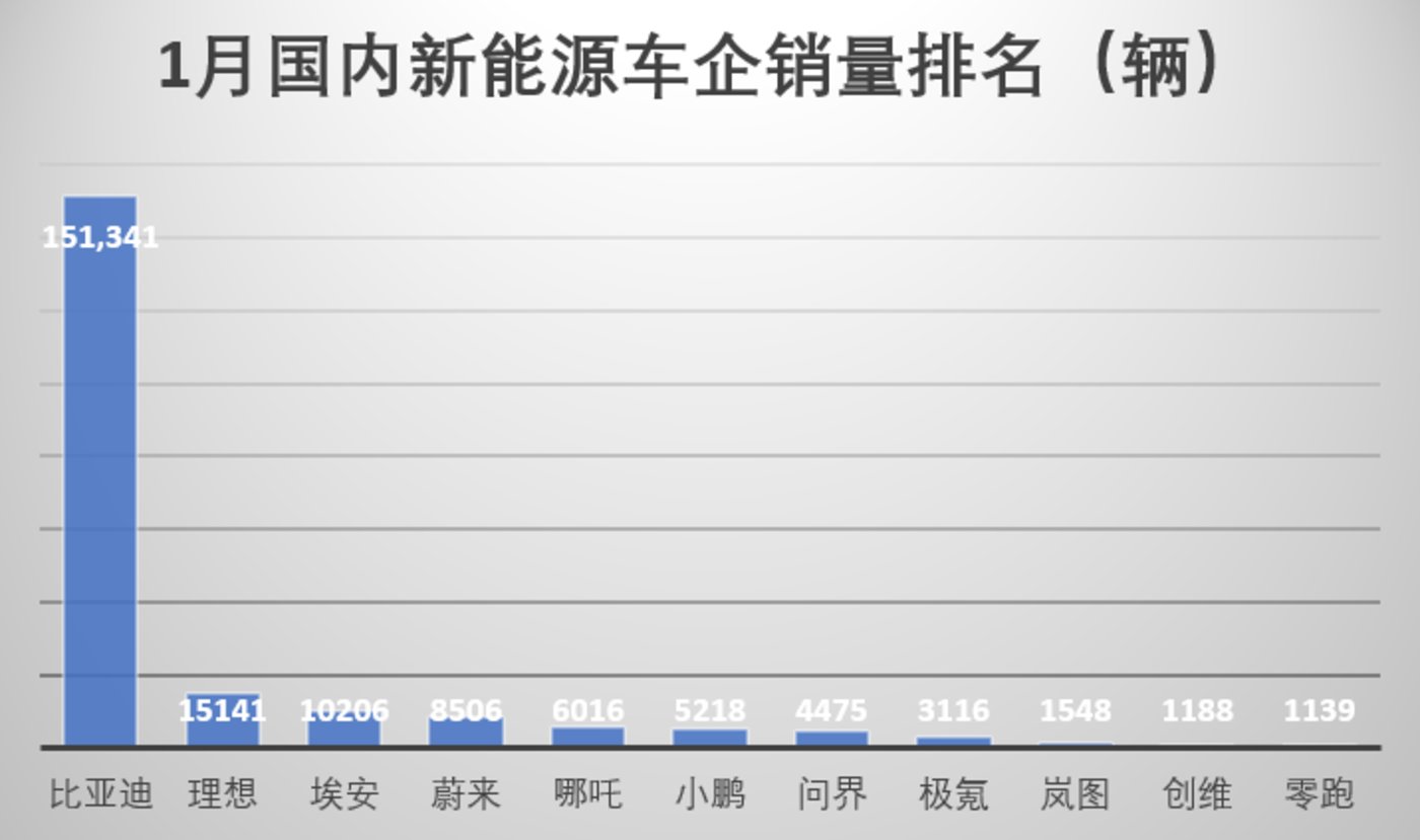 开云 开云体育平台1月新能源车市太惨淡仅比亚迪和理想汽车逆势增长(图1)