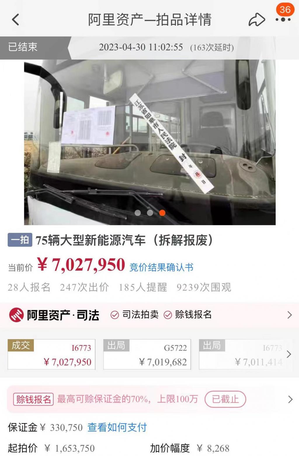 开云APP 开云官网入口75辆新能源公交车被法拍247次竞价拍出702万(图1) 开云APP 开云官网入口75辆新能源公交车被法拍247次竞价拍出702万(图1)