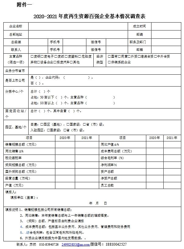 关于开展 2020-21 年度再生资源行企业业经营情况调查活动的通知开云APP 开云官网入口(图1)